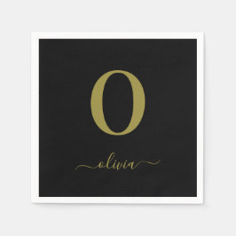 Monogram skript Namn Personlig Black och Guld Pappersservett