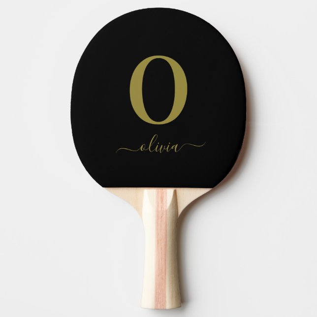 Monogram skript Namn Personlig Black och Guld Pingisracket (Framsidan)