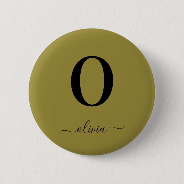 Monogram skript Namn Personlig Guld och svart Knapp (Framsida)