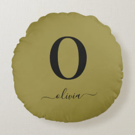 Monogram skript Namn Personlig Guld och svart Rund Kudde