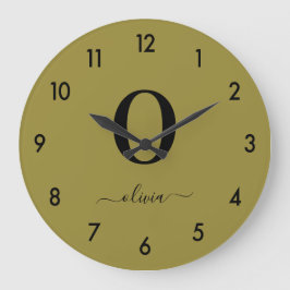 Monogram skript Namn Personlig Guld och svart Stor Klocka