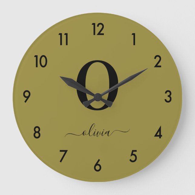 Monogram skript Namn Personlig Guld och svart Stor Klocka (Framsida)