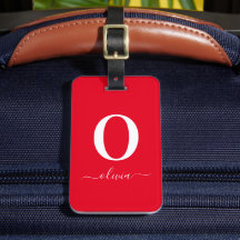 Monogram Skript Namn Personlig Röd Och Vit