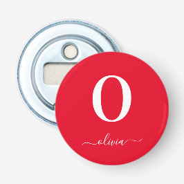 Monogram Skript Namn Personlig Röd Och Vit Flasköppnare