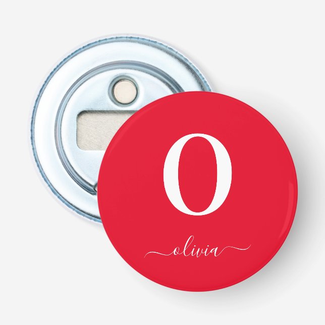 Monogram Skript Namn Personlig Röd Och Vit Flasköppnare (Framsidan)