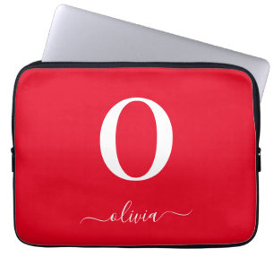 Monogram Skript Namn Personlig Röd Och Vit Laptop Fodral