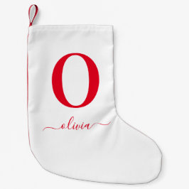 Monogram skript Namn Personlig vit och röd Liten Julstrumpa