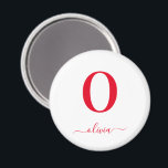 Monogram skript Namn Personlig vit och röd Magnet<br><div class="desc">Den här snyggtens monogram- och elegant--designen namn kan ges som en gåva till en födelsedag,  bröllopsförmån,  möhippa eller tillfälle. Den kan anpassas med personens initiala arbete och namn.</div>