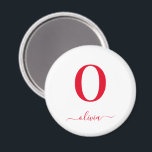 Monogram skript Namn Personlig vit och röd Magnet<br><div class="desc">Den här snyggtens monogram- och elegant--designen namn kan ges som en gåva till en födelsedag,  bröllopsförmån,  möhippa eller tillfälle. Den kan anpassas med personens initiala arbete och namn.</div>