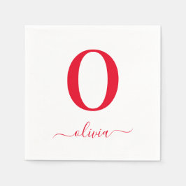 Monogram skript Namn Personlig vit och röd Pappersservett