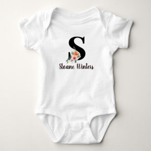 Monogram Skript Namn Rosa Blommig Anpassad Text T Shirt