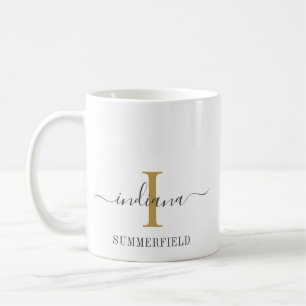 Monogram skript Namn Snyggt Guld Grått Minimalist Kaffemugg