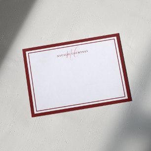 Monogram Skript Två Kant Elegant Minimalistisk Röd Anteckningskort