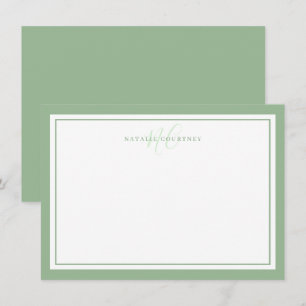 Monogram skript Två minimalistisk Sage-Grönt Gräns Anteckningskort