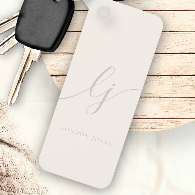 Monogram skriptkalligrafi minimalistisk Rosa i Elf Nyckelring (Skapare uppladdad)