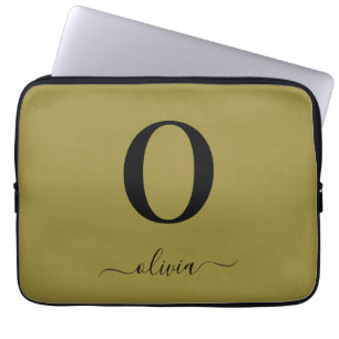 Monogram Skriptnamn Personlig Guld Och Svart Laptop Fodral