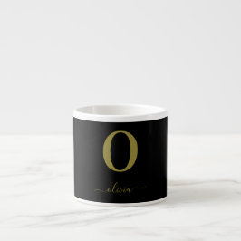 Monogram Skriptnamn Personlig Svart Och Guld Espressomugg