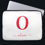 Monogram Skriptnamn Personlig Vitt Och Rött Laptop Fodral<br><div class="desc">Denna stilrena monogram och eleganta skriptnamnsdesign kan ges som en present för en födelsedag,  bröllopsfavor,  brudshow eller någon annan tillställning. Den kan anpassas med personens initial och namn.</div>