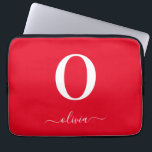 Monogram skriptnamn personligt rött och vitt laptop fodral<br><div class="desc">Denna stilrena monogram och eleganta skriptnamnsdesign kan ges som en present för en födelsedag,  bröllopsfavor,  brudshow eller någon annan tillställning. Den kan anpassas med personens initialer och namn.</div>