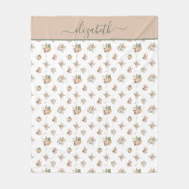 Monogram skrivstil Boho Pampas Gräs Rosa Beige Grö Fleecefilt