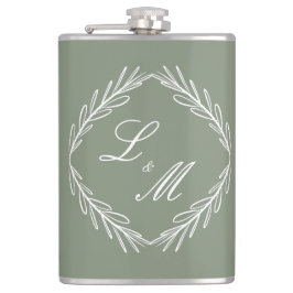 Monogram skrivstil gren sagegrön bröllop fickplunta