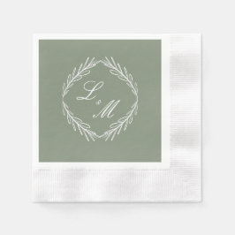 Monogram skrivstil gren sagogrön bröllopsservetter pappersservett