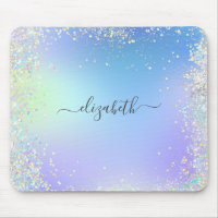Monogram skrivstil regnbåge glitter blå lila
