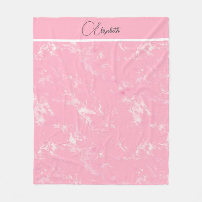 Monogram skrivstil Rosa Vit Grå Marmor Trendig  Fleecefilt (Framsidan)