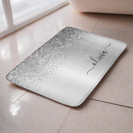 Monogram skrivstil Silver Svart Glitter Feminint N Badrumsmatta