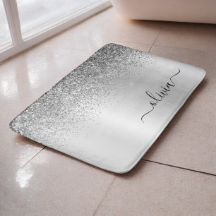 Monogram skrivstil Silver Svart Glitter Feminint N Badrumsmatta
