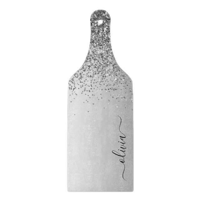 Monogram skrivstil Silver Svart Glitter Girly Namn (Framsidan)
