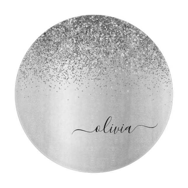 Monogram skrivstil Silver Svart Glitter Girly Namn (Framsidan)