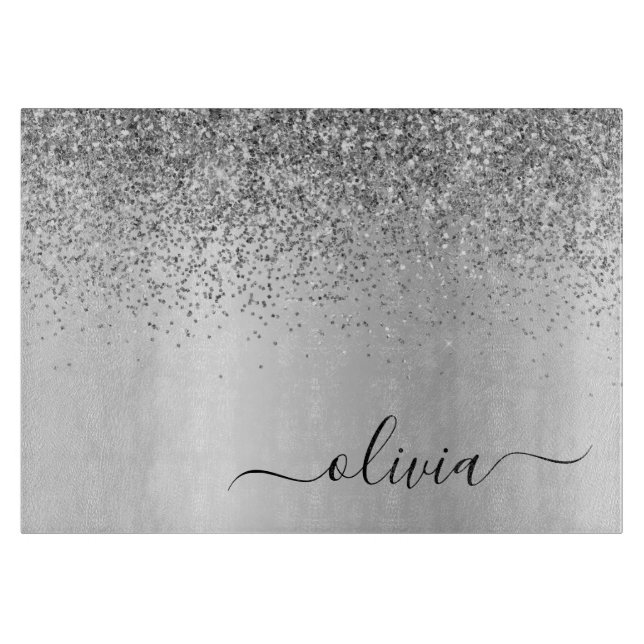 Monogram skrivstil Silver Svart Glitter Girly Namn (Framsidan)