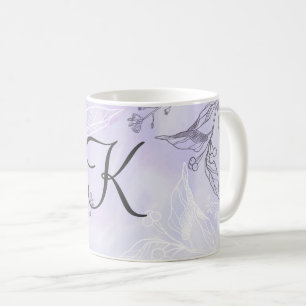 Monogram skrivstil Vit Grå Lila Blommig Kaffemugg