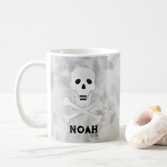 Monogram Skull och Crossbone Halloween Mugg (Med munk)