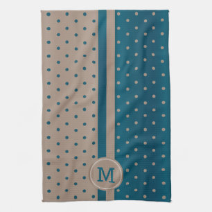 Monogram Slate Blue och Tan Polka Dot Kökshandduk
