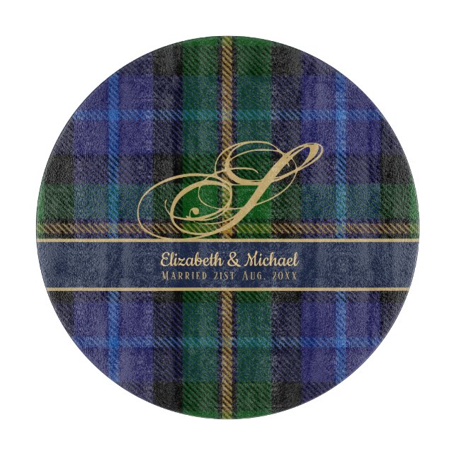 Monogram Smith Tartan Blå Grön Guld Nygifta (Framsidan)