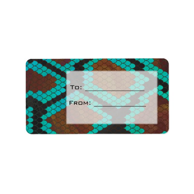 Monogram Snake Brown och Teal Print Adressetikett (Framsidan)