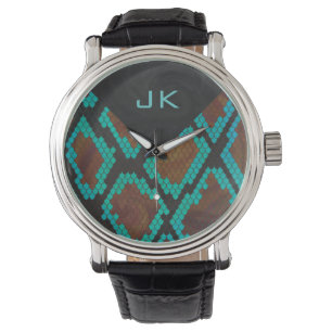 Monogram Snake Brown och Teal Print Armbandsur