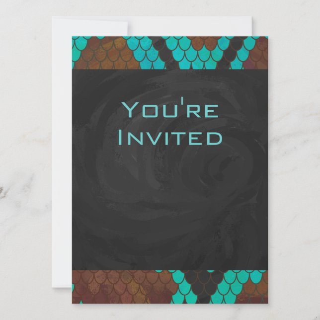 Monogram Snake Brown och Teal Print Inbjudningar (Framsida)