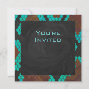 Monogram Snake Brown och Teal Print Inbjudningar