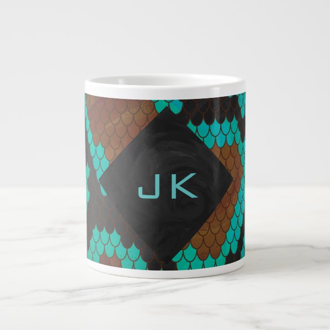 Monogram Snake Brown och Teal Print Jumbo Mugg (Framsidan)
