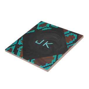 Monogram Snake Brown och Teal Print Kakelplatta