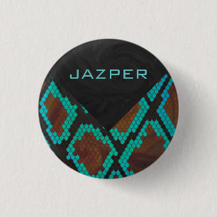 Monogram Snake Brown och Teal Print Knapp