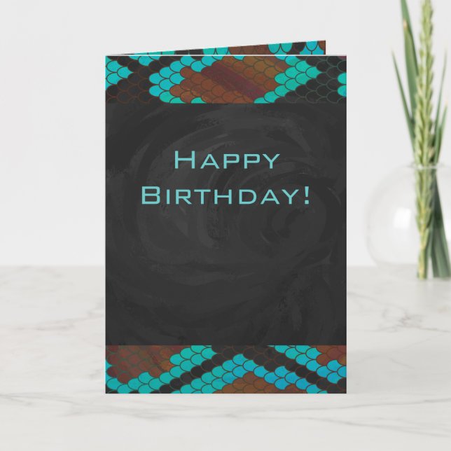 Monogram Snake Brown och Teal Print Kort (Framsida)