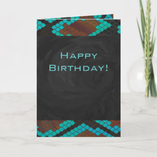 Monogram Snake Brown och Teal Print Kort