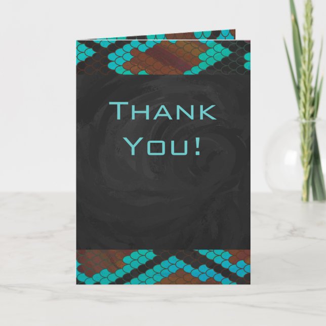Monogram Snake Brown och Teal Print Kort (Framsida)