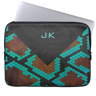Monogram Snake Brown och Teal Print Laptop Sleeve