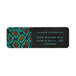 Monogram Snake Brown och Teal Print Returadress Etikett