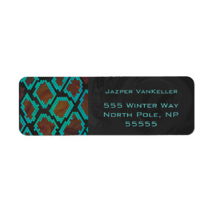 Monogram Snake Brown och Teal Print Returadress Etikett
